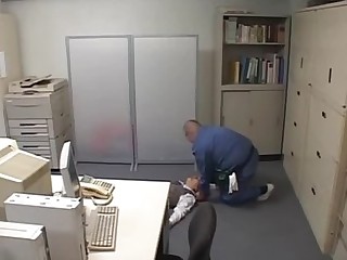 Businessgirl fucked by ugly janitor